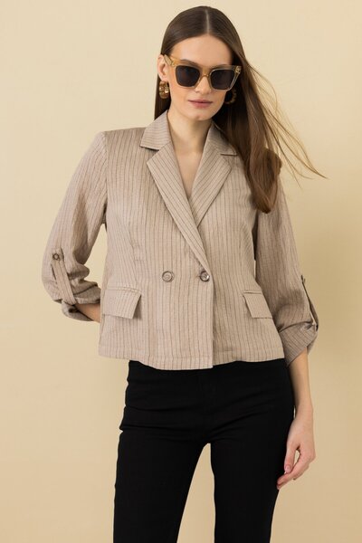 Ekol Kolu Apoletli Çizgili Ceket