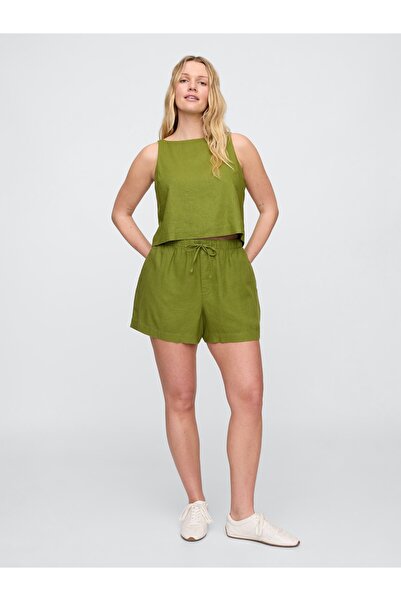 GAP Kadın Haki Bağcıklı Keten Karışımlı Şort