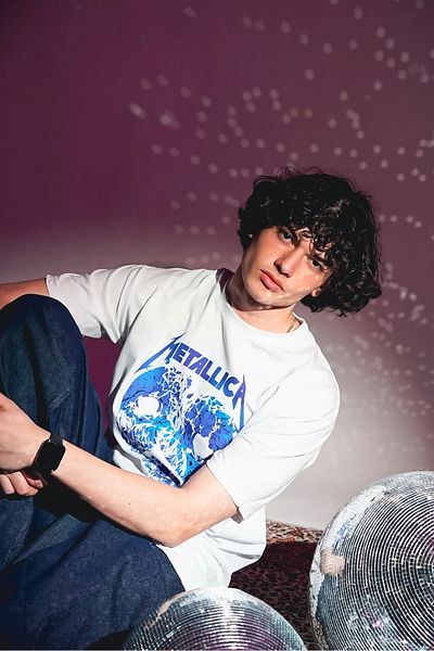 Sekizbiraltı Μεταλλική κεφαλή κρανίου με στάμπα Oversize Unisex Λευκό Tshirt