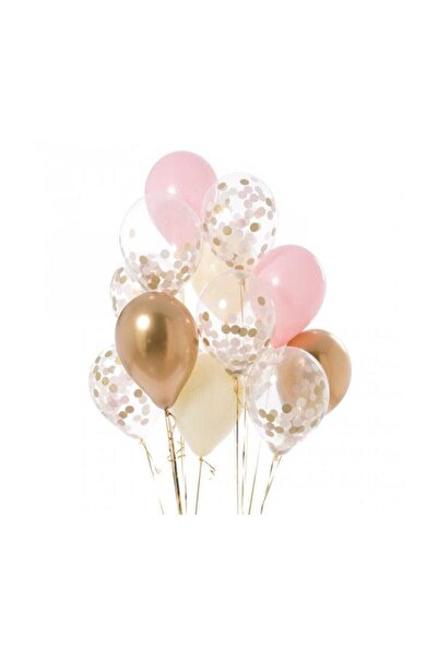 Parti dolabı Set of 14 Gold Transparent Pink White Baby Confetti Balloons Baby Girl Balloons