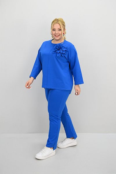 Koza Butik Women's Large Size Long Sleeve Floral Accessory Tracksuit Set 8182-25