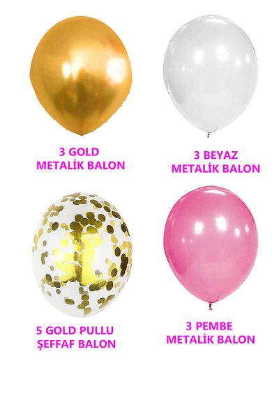 Parti dolabı Set of 14 Gold Transparent Pink White Baby Confetti Balloons Baby Girl Balloons