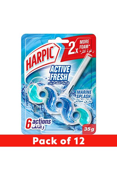 Harpic Active Fresh Water Toilet Cleaner Rim Block, Marine Splash Scent, 35g X 12