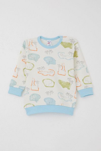 Breeze Baby Boy Pajama Set with Shoulder Patch Safari Themed Animals Patterned 4 Months-1 Year Old, Ecru
