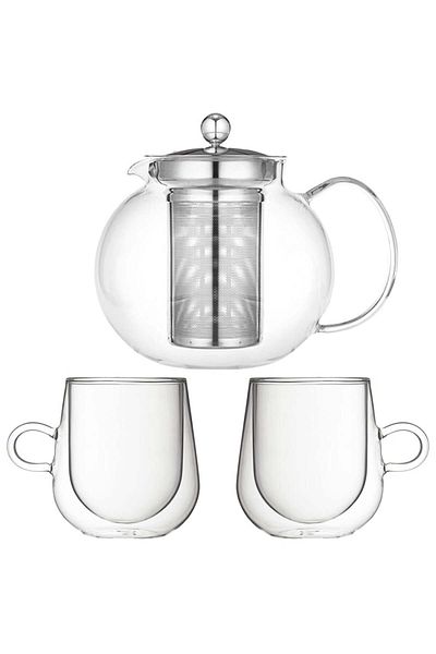 Quasar & Co. 2-cup teapot set, Quasar & Co.®, with infuser, lid and 2 double-walled mugs, 650 ml/2x250 ml