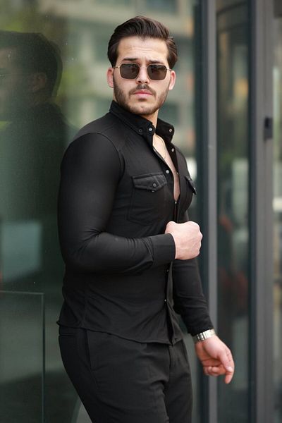 Kokosh moda Ανδρικό μακρυμάνικο πουκάμισο με διπλή τσέπη με κουμπιά