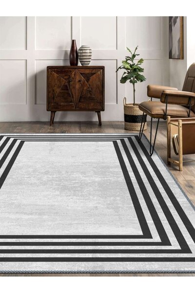 Serteks Modern Çerçeve Desenli Dokuma Taban Dekoratif Şönil Halı Salon Oturma...
