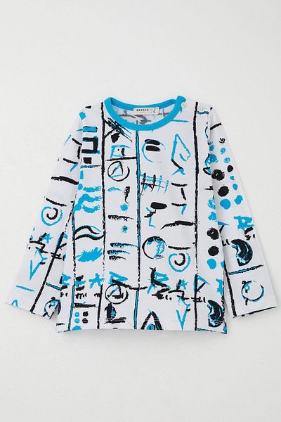 Breeze Boy's Pajama Set with Patterned Legs and Elastic Waist, 1-3 Years Old, White