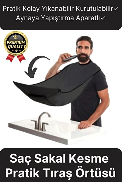 MasterCar Siyah Sakal Kesme Örtüsü Vantuzlu Evde Pratik Saç Sakal Tıraş Önlüğü Berber Malzemeleri Traş Köpüğü