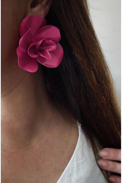 VOBEEYKU Pink Color Brand Model Flower Earrings