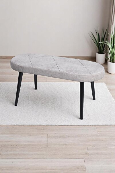 MYMASSA Bench - Jerika Krem Kumaş - Ahşap Siyah Ayak - Mutfak Benchi - Puf - Oturak