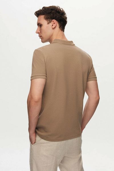 D'S Damat Regular Fit Mink Pique Textured 100% Cotton Non-Curling Polo Collar Embroidered T-Shirt