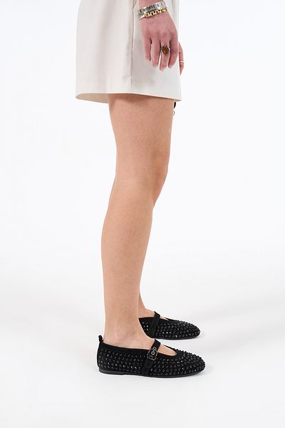 Louis Cardy Bard Black Genuine Leather Women's Ballerinas with Stone Detail