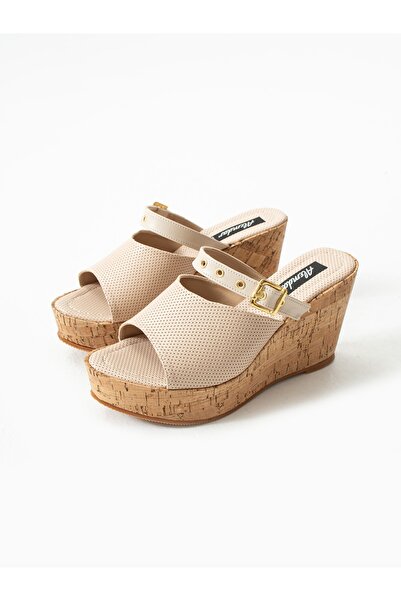 ALEMDAR AYAKKABI Liona Cream Wedge Heeled Women's Slippers