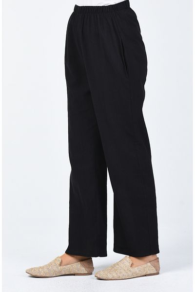 sefamerve Pantaloni negri din pânză șile cu picioare largi - 0021-02