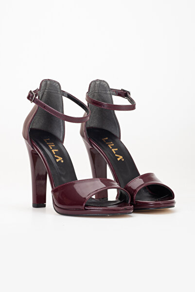 LİLLA Women's Black High Heeled Burgundy Patent Leather Shoes