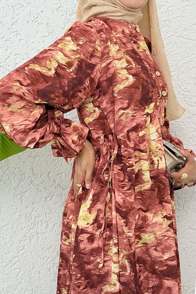 Salih Çelebi Batik Pattern Viscon Dress 2310 - Coral