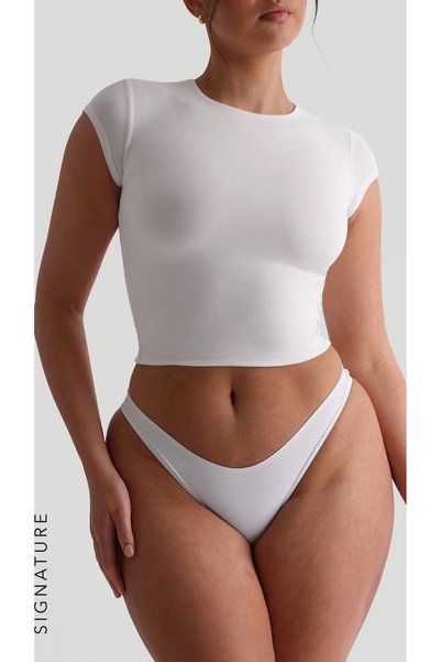 LE POLE Ozy - Round Neck Cap Sleeve Crop T-Shirt