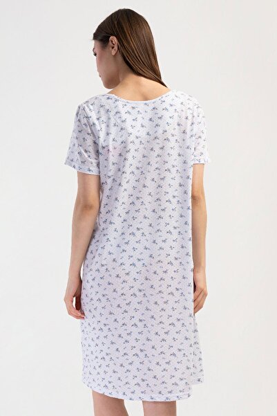 VİENETTA Cămașă de noapte albastră cu mânecă scurtă pentru femei 100% BUMBAC C7T7N7O161