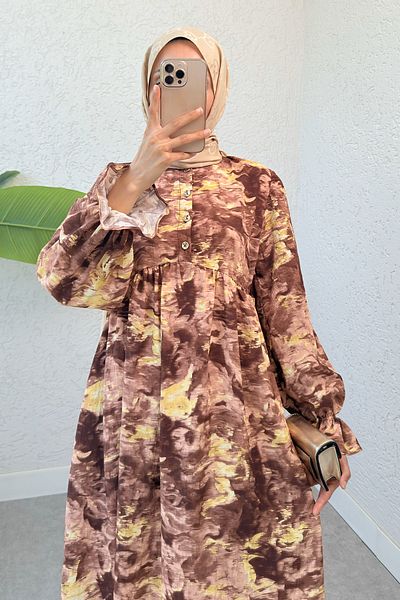 Salih Çelebi Φόρεμα με σχέδιο Tie Dye Viscon 2310 - ΚΑΦΕ