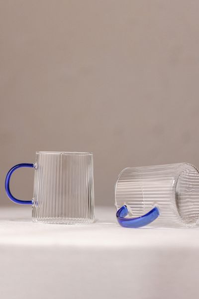 Rakle Borosilicate 2-piece cup set with blue handles 320 cc