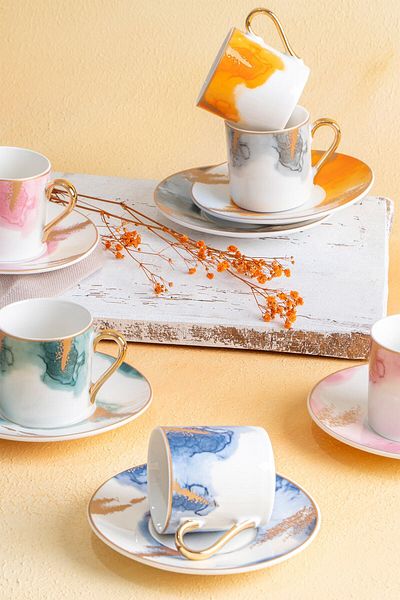 ACAR Brush 6-Person Spring Color Porcelain Coffee Cup Set