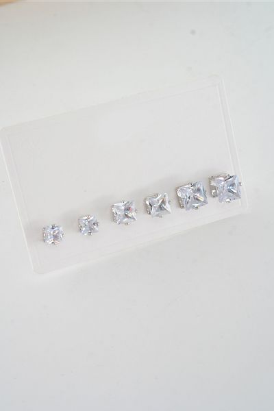 ARTEMİSİA Women's Vip Series 3 Size Baguette Zircon Stone 6-Piece Earrings 3mm 4mm 5mm