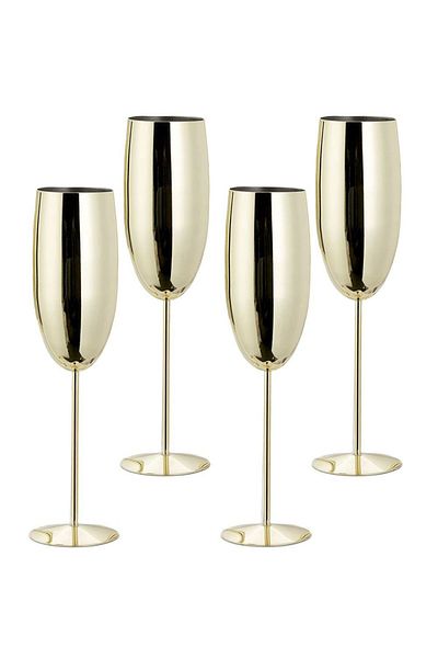 Quasar & Co. Set of 4 Champagne Glasses, Stainless Steel, H 25 Cm, 260 Ml, Golden