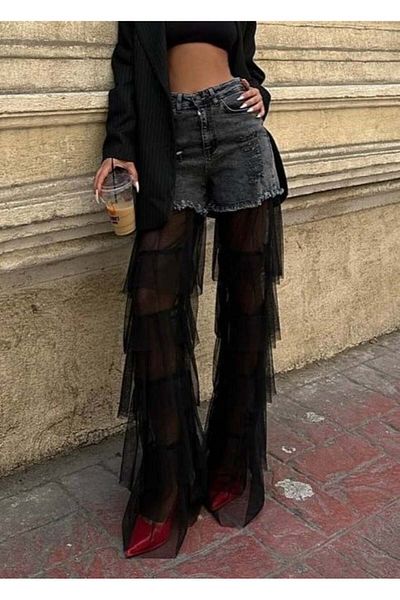 ADA MODA Flared jeans with tulle ruffles