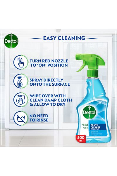 Dettol Glass Cleaner Spray Bottle, 500 ml X 8