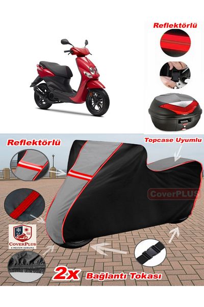 CoverPlus Yamaha YZF R6 القماش المشمع Topcase متوافق مع القماش المشمع للدراجات النارية (رمادي-أسود أحمر مخيط)