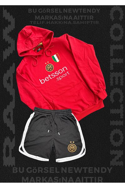 Minikelya Inter Milano Logo Hooded Sweatshirt and Shorts Set Fan Sportswear Set 2-Piece Combination