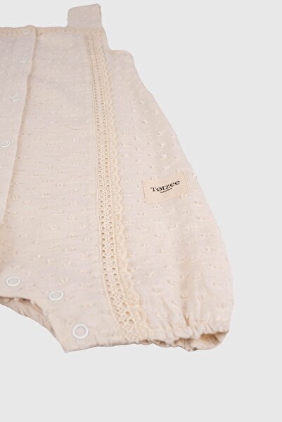 Totzee Muslin Lace Detailed Mini Pompon Jumpsuit Deniz Kabuk