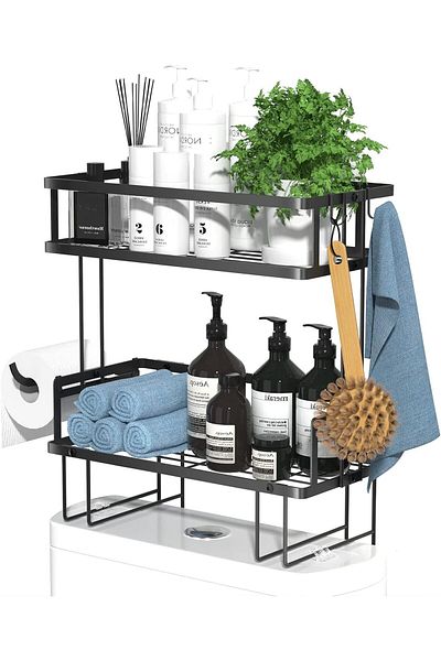 Quasar & Co. Storage Shelf Over the Toilet Basin, Metal, 31.8x15.6x35.5 Cm, Black