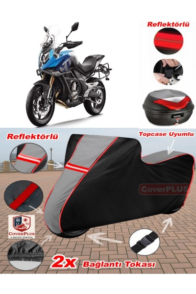 CoverPlus غطاء علوي من القماش المشمع للدراجات النارية CF Moto 650MT (رمادي-أس...