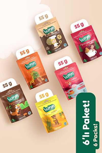 Humm Organic Organik Tatlı Kurabiyeler Atıştırmalık Paketi - 6 adet (6 çeşit)