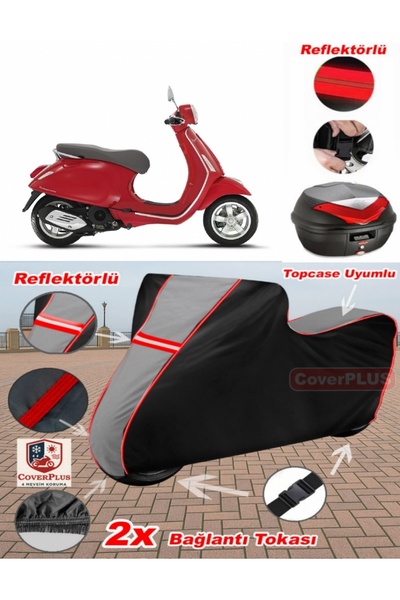 CoverPlus Vespa Primavera 50 RED Tarpaulin Topcase متوافق مع القماش المشمع لل...