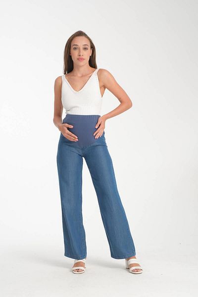 LİYACA GRAVIDĂ BURTĂ BANDĂ TALIE REGLABILĂ LYOCELL PANTALONI PICIOR LARG