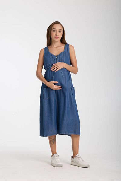 LİYACA ROCHIE DE MATERNITATE DENIM CU BRETELE GROSI