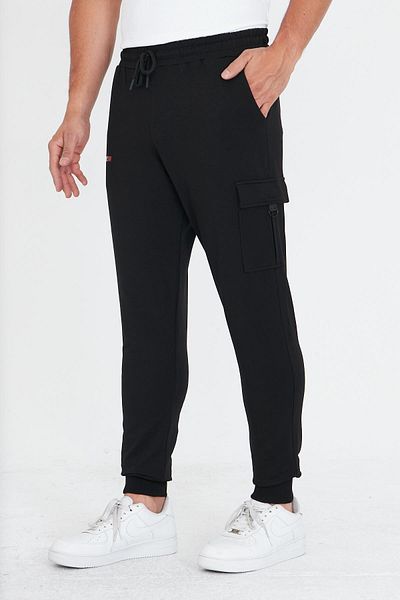 Marco Ferry Men's Cotton Cargo Pocket Sweatpants Black 5821-S