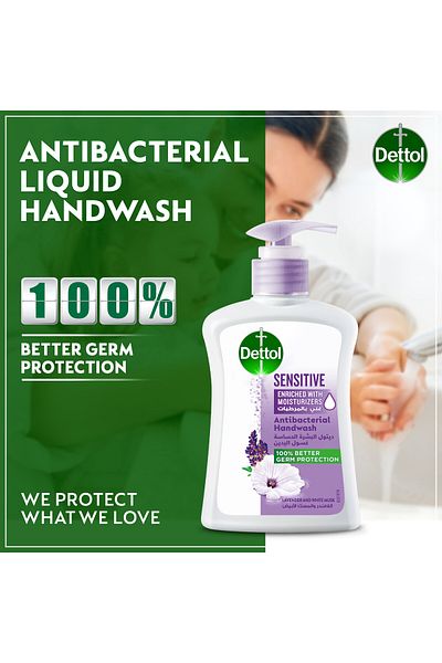 Dettol Sensitive Liquid Handwash Pump, Lavender & White Musk Scent, 400ml X 6