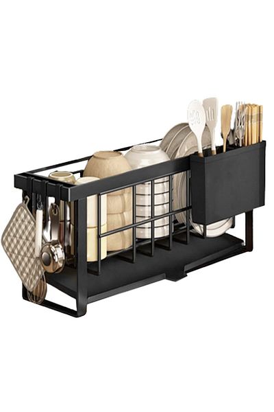 Quasar & Co. Dish Drainer, For Narrow Spaces, 3 Hooks, 57.5x16.5x21 Cm, Metal, Black