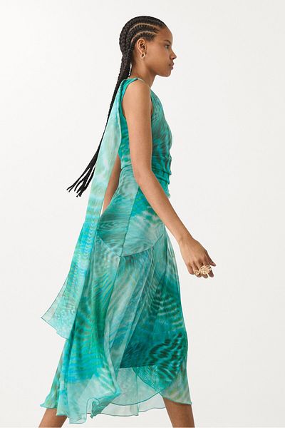 Stradivarius Printed Asymmetric Halter Midi Dress Adha