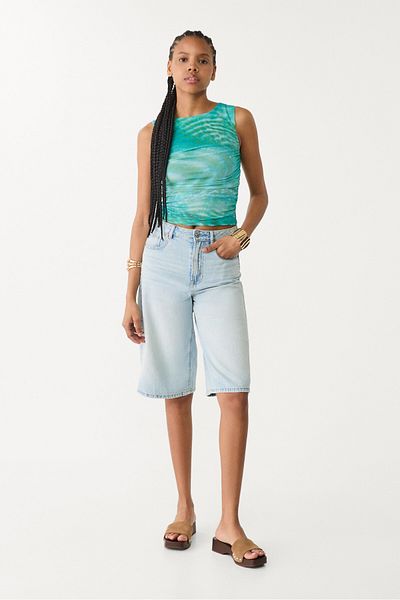 Stradivarius Printed draped tulle top ADHA