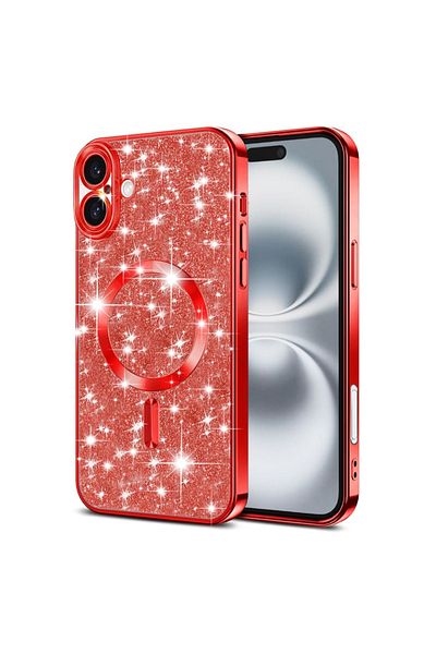 SKYDDAR INNOVATION Case for iPhone 16 Plus, Luxury Glitter Magsafe, AntiShock, Removable Back, Red, sticker set