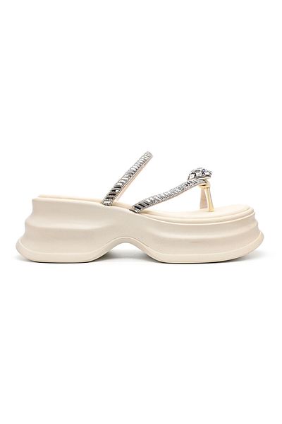 Tmall Women's Slippers, With Rhinestones And Thick Sole, 110, Beige