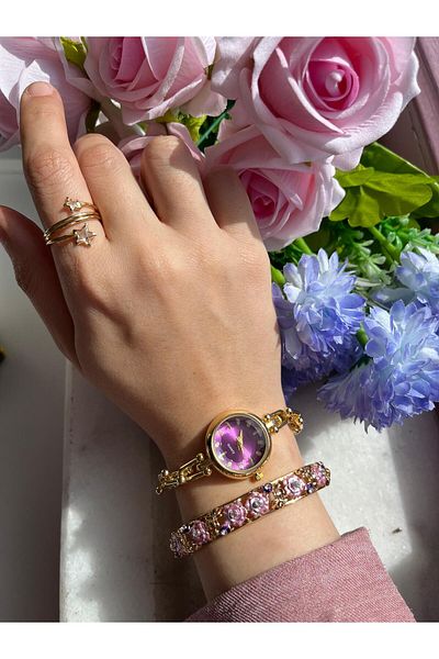 Reorah Collection Golden Chain Purple Watch-Purple Round Chain Watch