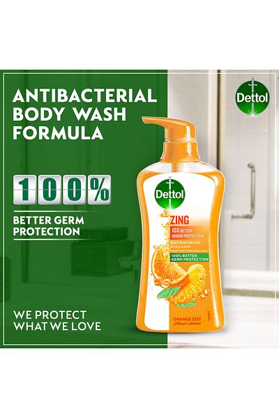 Dettol Zing Antibacterial Shower Gel And Body Wash, Orange Zest, 500ml X3