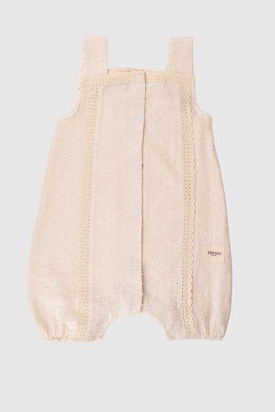 Totzee Muslin Lace Detailed Mini Pompon Jumpsuit Deniz Kabuk