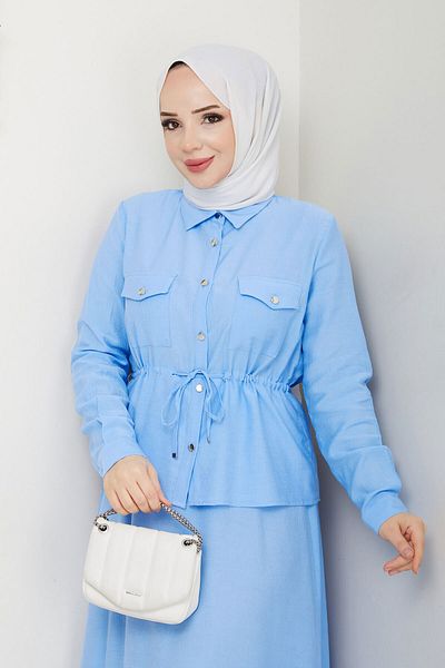 Tesettür Dünyası Elastic Waist Skirt Suit Tsd250164 Baby Blue